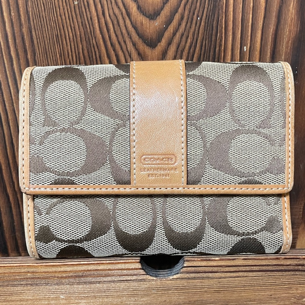COACH Vintage Signature Canvas &Leather Wallet Brown and Tan